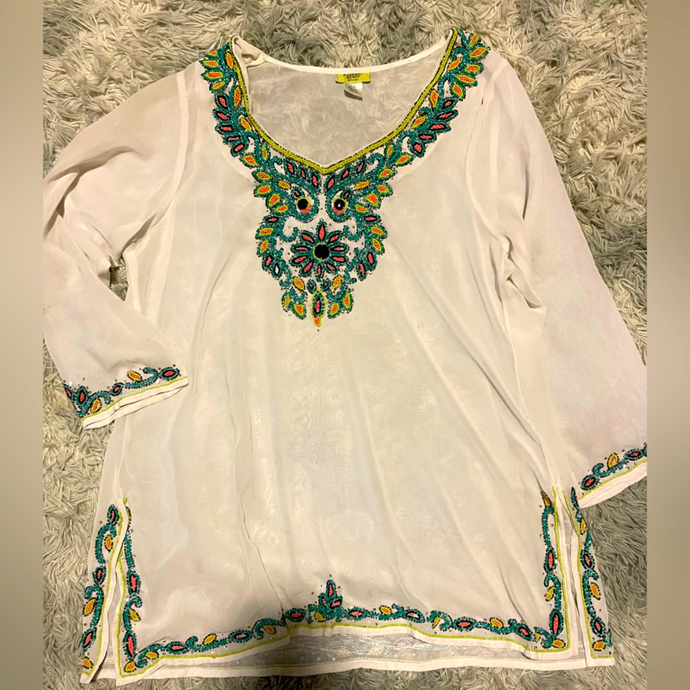 Nouveau Beach pendant sheer blouse 1X
